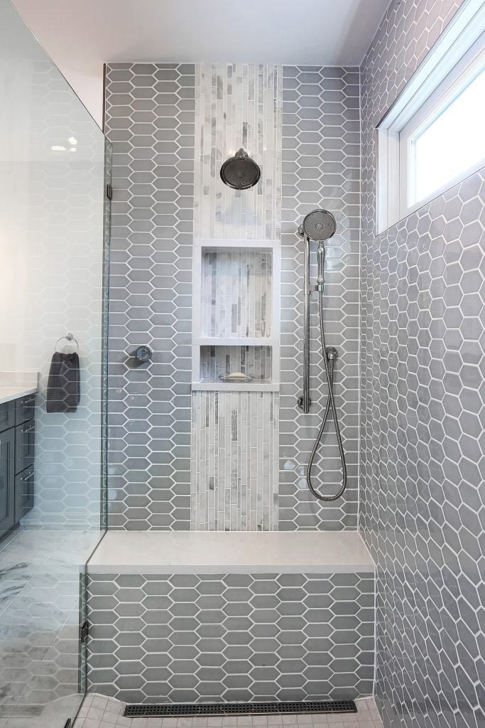 comforting soft tones grey and white tile bathroom