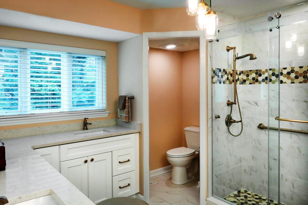 Lynch Design Build architectural photos of Master Bath and Powder Room by Maryland based Commercial photographers Robin Sommer and Bill Rettberg of MidAtlantic Photographic LLC